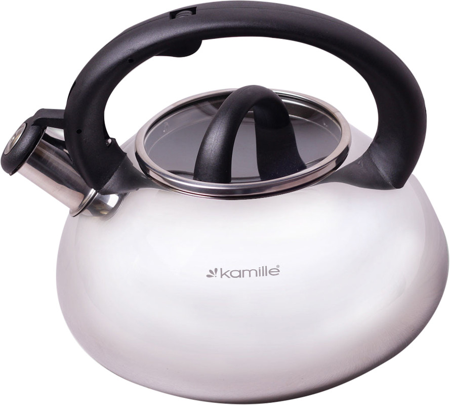 Чайник KAMILLE Глянцевий зі Свистком і Скляною кришкою 0677 3 л(KM-0677)